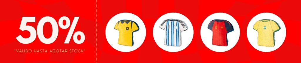 Cojines camisetas mundial 50% de descuento
