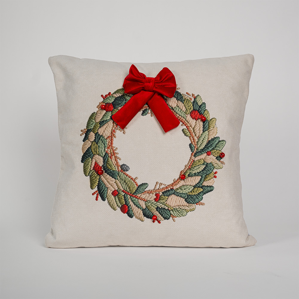 Cojin holly christmas corona de lazo