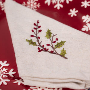 Set x2 servilletas holly christmas bordado