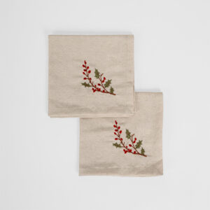 Set x2 servilletas holly christmas bordado