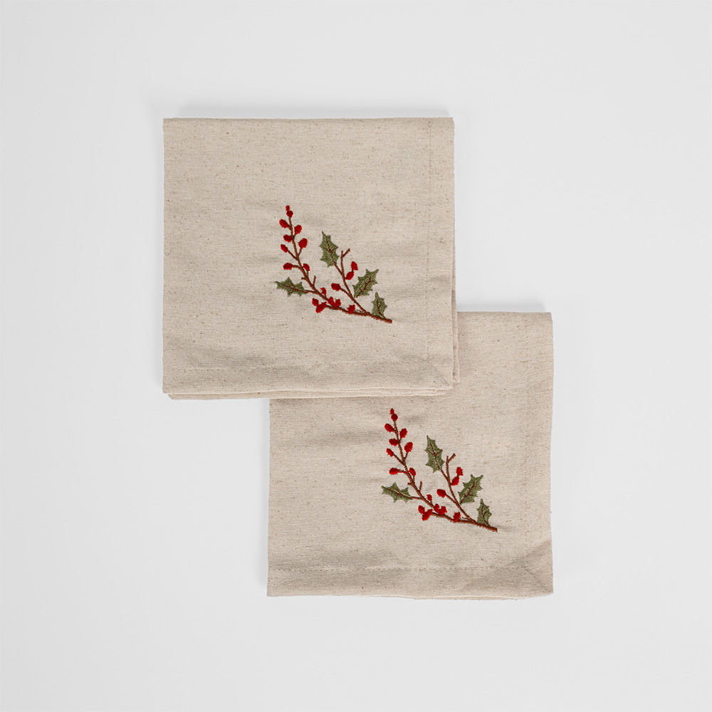 Set x2 servilletas holly christmas bordado
